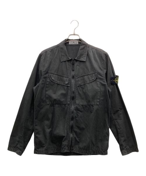 STONE ISLAND（ストーンアイランド）STONE ISLAND (ストーンアイランド) Brushed Cotton Canvas Zip Overshirt(ブラッシュド コットン キャンバス ジップ オーバーシャツ） ブラック サイズ:Mの古着・服飾アイテム