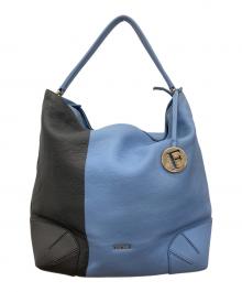 FURLA（フルラ）の古着「カーフレザー製ホーボーバッグ（ショルダーバッグ」｜スカイブルー×グレー