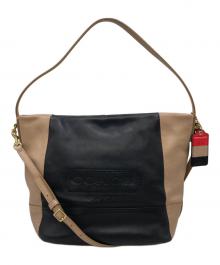 COACH（コーチ）の古着「レガシーウィークエンド レザー 2WAYバッグ」｜ブラック×ベージュ