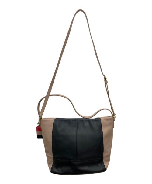 COACH（コーチ）COACH (コーチ) レガシーウィークエンド レザー 2WAYバッグ ブラック×ベージュの古着・服飾アイテム