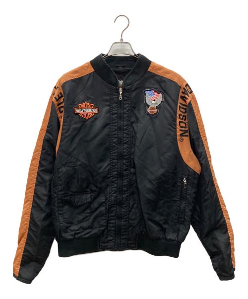 HARLEY-DAVIDSON（ハーレーダビッドソン）HARLEY-DAVIDSON (ハーレーダビッドソン) MA-1ジャケット ブラック×ブラウン サイズ:Lの古着・服飾アイテム