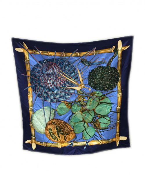 HERMES（エルメス）HERMES (エルメス) ニューカレドニア カレ90 ブルー×グリーン サイズ:実寸サイズをご確認下さい。の古着・服飾アイテム