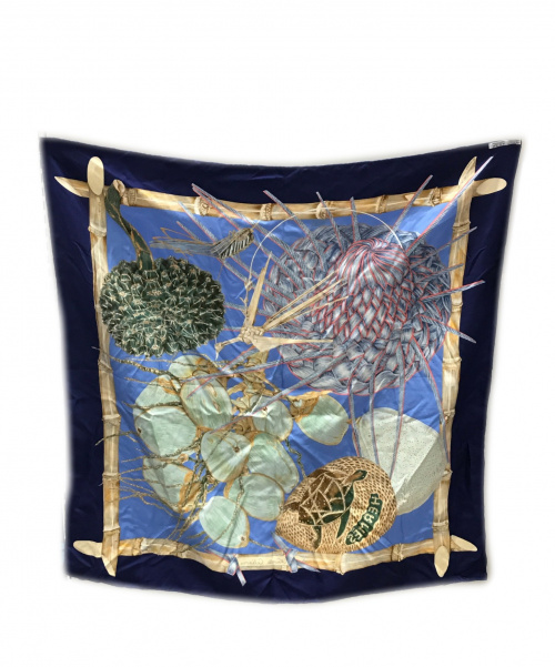 HERMES（エルメス）HERMES (エルメス) ニューカレドニア カレ90 ブルー×グリーン サイズ:実寸サイズをご確認下さい。の古着・服飾アイテム