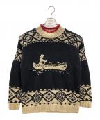 LAUREN RALPH LAURENローレンラルフローレン）の古着「ヴィンテージハンドニット カヌーデザイン」｜ブラック×ベージュ