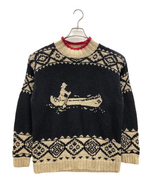 LAUREN RALPH LAUREN（ローレンラルフローレン）LAUREN RALPH LAUREN (ローレンラルフローレン) ヴィンテージハンドニット カヌーデザイン ブラック×ベージュ サイズ:Mの古着・服飾アイテム