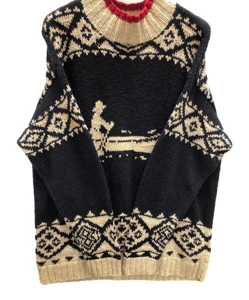 LAUREN RALPH LAUREN（ローレンラルフローレン）LAUREN RALPH LAUREN (ローレンラルフローレン) ヴィンテージハンドニット カヌーデザイン ブラック×ベージュ サイズ:Mの古着・服飾アイテム