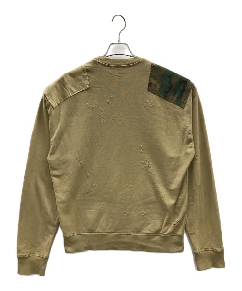 DSQUARED2（ディースクエアード）DSQUARED2 (ディースクエアード) オーバーサイズスウェット ロゴショルダーパッチダメージ加工スウェット ベージュ サイズ:Sの古着・服飾アイテム