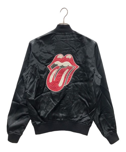 Thee Hysteric XXX（ジィ ヒステリックトリプルエックス）Thee Hysteric XXX (ジィ ヒステリックトリプルエックス) スタジャン/スカジャン LIPS＆TONGUE（リップスアンドタン）アップリケ スーベニアジャケット ブラック サイズ:Sの古着・服飾アイテム