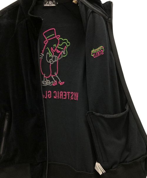 Hysteric Glamour（ヒステリックグラマー）Hysteric Glamour (ヒステリックグラマー) ベロアジャケット NIGHT GROOVE（ナイト グルーヴ）刺繍トラックジャケット ブラック サイズ:Sの古着・服飾アイテム