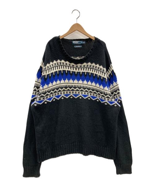 POLO RALPH LAUREN（ポロ・ラルフローレン）POLO RALPH LAUREN (ポロ・ラルフローレン) 90'S ノルディック柄ヴィンテージニット ブラック×ブルー サイズ:XXLの古着・服飾アイテム