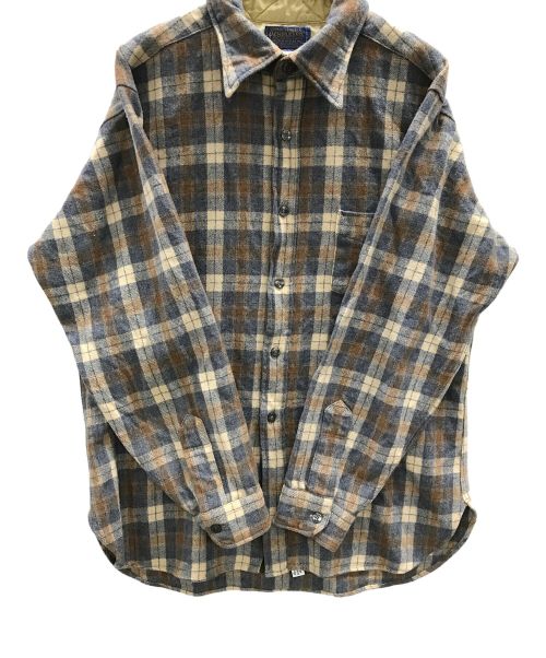 PENDLETON（ペンドルトン）PENDLETON (ペンドルトン) 70s ウールシャツ ベージュ×ブルー系 サイズ:XLの古着・服飾アイテム