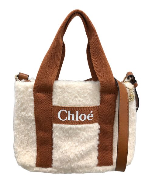 Chloe（クロエ）Chloe (クロエ) 2WAYバッグ ハンドバッグ ショルダーバッグ CHLOE KID（クロエ キッズ）ロゴテディトートバッグ ホワイト×ブラウン サイズ:実寸サイズにてご確認ください。の古着・服飾アイテム