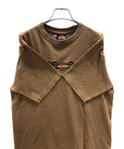 HARLEY-DAVIDSON（ハーレーダビッドソン）HARLEY-DAVIDSON (ハーレーダビッドソン) Tシャツ 刺繍ロゴ ブラウン サイズ:MEDIUMの古着・服飾アイテム