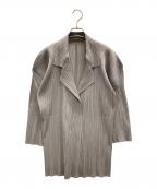 ISSEY MIYAKEイッセイミヤケ）の古着「カーディガン PLEATS PLEASE（プリーツプリーズ）オープンフロント プリーツジャケット」｜グレー