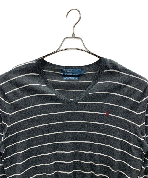 POLO RALPH LAUREN（ポロ・ラルフローレン）POLO RALPH LAUREN (ポロ・ラルフローレン) Vネックカットソー ボーダー柄 ブラック×ホワイト サイズ:Mの古着・服飾アイテム