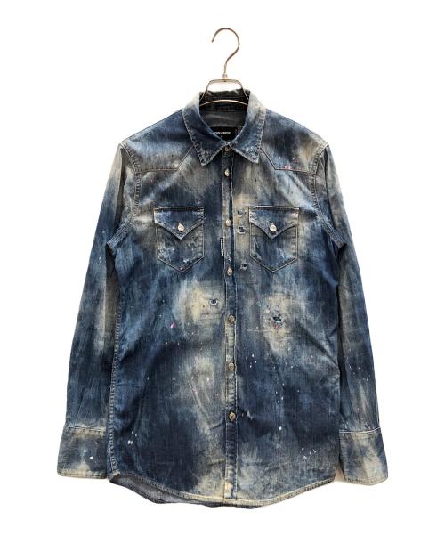 DSQUARED2（ディースクエアード）DSQUARED2 (ディースクエアード) STRETCH DENIM 6OZ WESTERN SHIRT（ストレッチ デニム 6オンス ウエスタン シャツ） インディゴ サイズ:48の古着・服飾アイテム