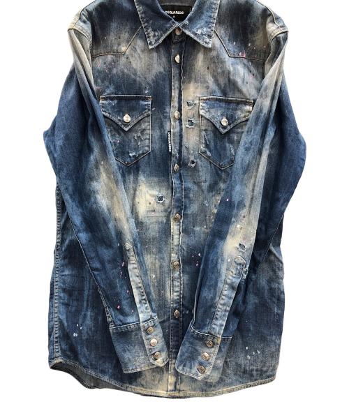 DSQUARED2（ディースクエアード）DSQUARED2 (ディースクエアード) STRETCH DENIM 6OZ WESTERN SHIRT（ストレッチ デニム 6オンス ウエスタン シャツ） インディゴ サイズ:48の古着・服飾アイテム