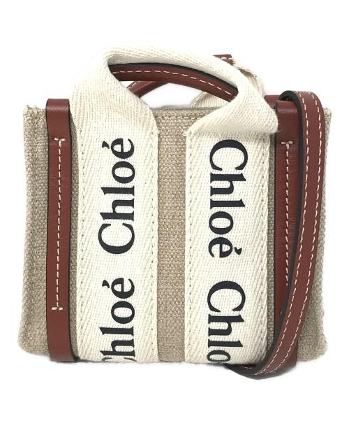 Chloe（クロエ）Chloe (クロエ) 2WAYミニトートバッグ WOODY NANO TOTE（ウッディ ナノトート） ベージュ サイズ:実寸サイズにてご確認ください。の古着・服飾アイテム
