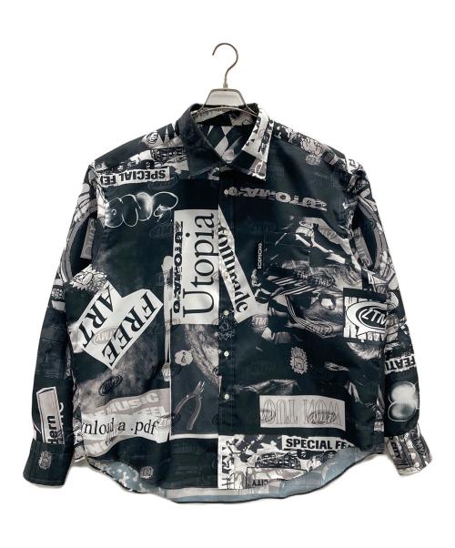 bodysong.（ボディソング）bodysong. (ボディソング) ZUTOMAYO MART (ズトマヨ マート) コラージュシャツ ホワイト×ブラック サイズ:Lの古着・服飾アイテム