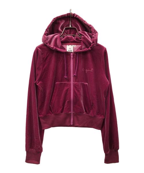 X-GIRL（エックスガール）X-GIRL (エックスガール) パーカー VELOUR ZIP UP HOODIE（ベロア ジップアップ フーディー） パープル サイズ:Mの古着・服飾アイテム