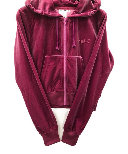 X-GIRL（エックスガール）X-GIRL (エックスガール) パーカー VELOUR ZIP UP HOODIE（ベロア ジップアップ フーディー） パープル サイズ:Mの古着・服飾アイテム