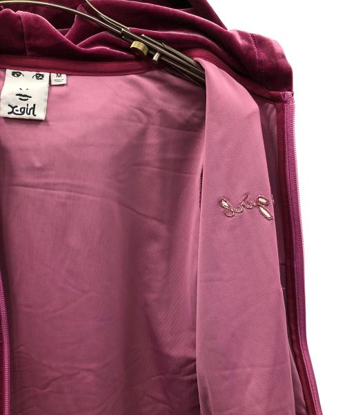 X-GIRL（エックスガール）X-GIRL (エックスガール) パーカー VELOUR ZIP UP HOODIE（ベロア ジップアップ フーディー） パープル サイズ:Mの古着・服飾アイテム
