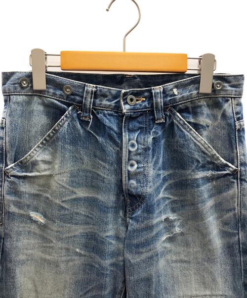 ISAMU KATAYAMA BACKLASH（イサムカタヤマ・バックラッシュ）ISAMU KATAYAMA BACKLASH (イサムカタヤマ・バックラッシュ) ダメージデニムパンツ COTTON（コットン）100%シルケット13.5oz（オンス）デニム ブルー サイズ:XSの古着・服飾アイテム