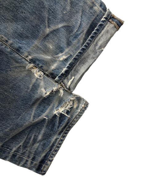 ISAMU KATAYAMA BACKLASH（イサムカタヤマ・バックラッシュ）ISAMU KATAYAMA BACKLASH (イサムカタヤマ・バックラッシュ) ダメージデニムパンツ COTTON（コットン）100%シルケット13.5oz（オンス）デニム ブルー サイズ:XSの古着・服飾アイテム