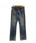 ISAMU KATAYAMA BACKLASH（イサムカタヤマ・バックラッシュ）の古着「ダメージデニムパンツ COTTON（コットン）100%シルケット13.5oz（オンス）デニム」｜ブルー