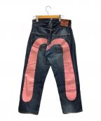 EVISUエヴィス）の古着「デニムパンツ」｜ネイビー×ピンク