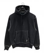 stussyステューシー）の古着「パーカー Contrast Stitch Label Pullover Hoodie（コントラスト ステッチ ラベル プルオーバー フーディ）」｜ブラック