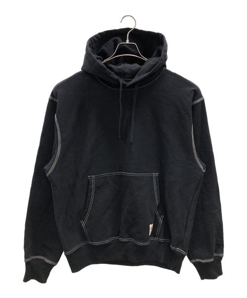 stussy（ステューシー）stussy (ステューシー) パーカー Contrast Stitch Label Pullover Hoodie（コントラスト ステッチ ラベル プルオーバー フーディ） ブラック サイズ:Lの古着・服飾アイテム