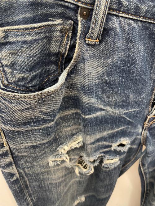 KURO（クロ）KURO (クロ) ダメージデニムパンツ インディゴ サイズ:実寸サイズにてご確認下さい。の古着・服飾アイテム