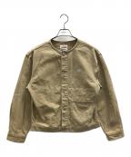 DANTONダントン）の古着「ノーカラージャケット COTTON TWILL COLLARLESS BLOUSON（コットン トゥイル コラレス ブルゾン）」｜ベージュ