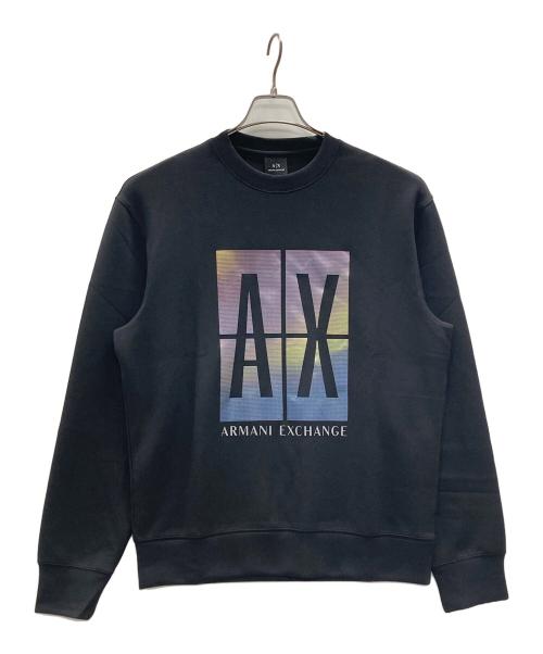 ARMANI EXCHANGE（アルマーニ エクスチェンジ）ARMANI EXCHANGE (アルマーニ エクスチェンジ) グラデーションロゴ　クルーネックスウェットプルオーバー ブラック サイズ:S 未使用品の古着・服飾アイテム