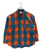 X-GIRLエックスガール）の古着「ネルシャツ FACE HEAVYWEIGHT FLANNEL SHIRT（フェイス ヘビーウェイト フランネル シャツ）」｜ブルー×オレンジ