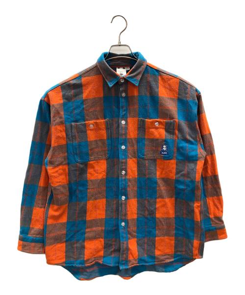 X-GIRL（エックスガール）X-GIRL (エックスガール) ネルシャツ FACE HEAVYWEIGHT FLANNEL SHIRT（フェイス ヘビーウェイト フランネル シャツ） ブルー×オレンジ サイズ:Mの古着・服飾アイテム