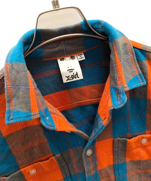 X-GIRL（エックスガール）X-GIRL (エックスガール) ネルシャツ FACE HEAVYWEIGHT FLANNEL SHIRT（フェイス ヘビーウェイト フランネル シャツ） ブルー×オレンジ サイズ:Mの古着・服飾アイテム