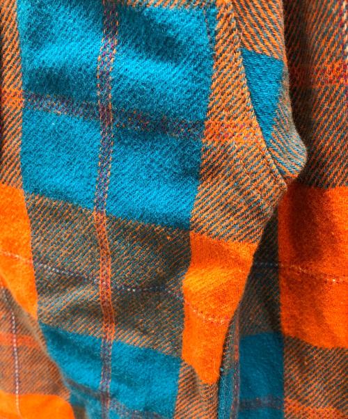 X-GIRL（エックスガール）X-GIRL (エックスガール) ネルシャツ FACE HEAVYWEIGHT FLANNEL SHIRT（フェイス ヘビーウェイト フランネル シャツ） ブルー×オレンジ サイズ:Mの古着・服飾アイテム