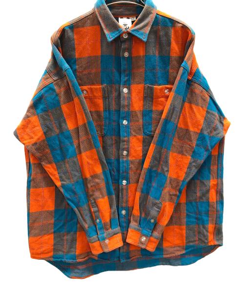 X-GIRL（エックスガール）X-GIRL (エックスガール) ネルシャツ FACE HEAVYWEIGHT FLANNEL SHIRT（フェイス ヘビーウェイト フランネル シャツ） ブルー×オレンジ サイズ:Mの古着・服飾アイテム