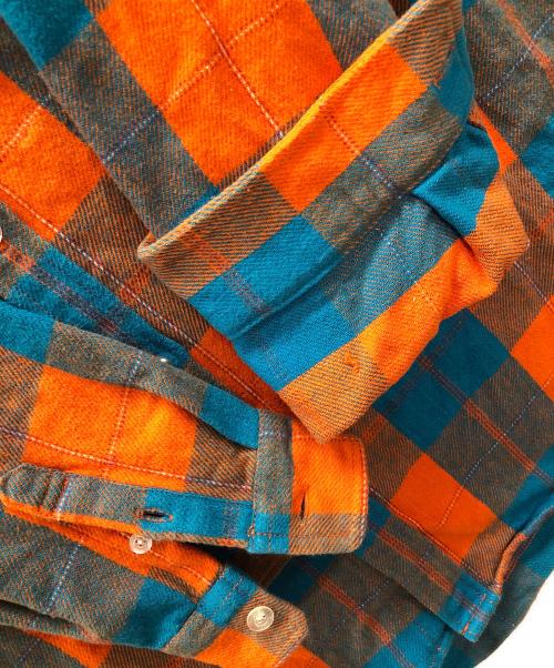 X-GIRL（エックスガール）X-GIRL (エックスガール) ネルシャツ FACE HEAVYWEIGHT FLANNEL SHIRT（フェイス ヘビーウェイト フランネル シャツ） ブルー×オレンジ サイズ:Mの古着・服飾アイテム