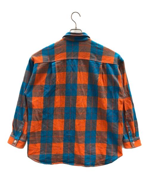 X-GIRL（エックスガール）X-GIRL (エックスガール) ネルシャツ FACE HEAVYWEIGHT FLANNEL SHIRT（フェイス ヘビーウェイト フランネル シャツ） ブルー×オレンジ サイズ:Mの古着・服飾アイテム