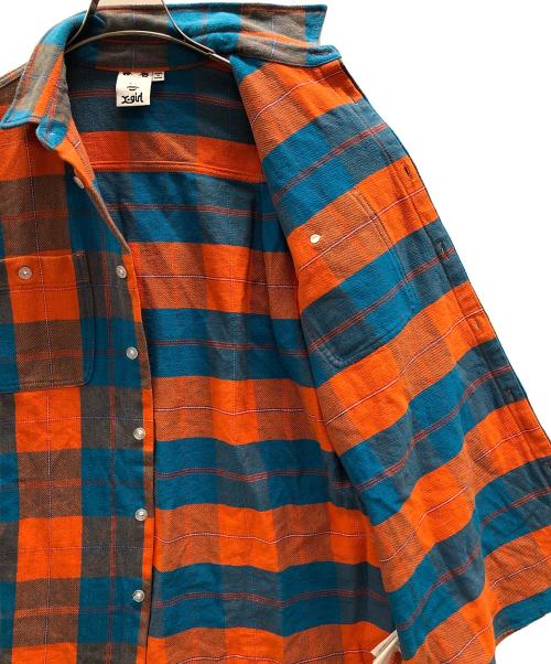 X-GIRL（エックスガール）X-GIRL (エックスガール) ネルシャツ FACE HEAVYWEIGHT FLANNEL SHIRT（フェイス ヘビーウェイト フランネル シャツ） ブルー×オレンジ サイズ:Mの古着・服飾アイテム