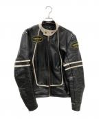 VANSONバンソン）の古着「レザーライダースジャケット」｜ブラック×ホワイト