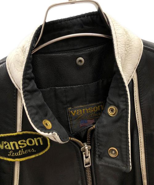 VANSON（バンソン）VANSON (バンソン) レザーライダースジャケット ブラック×ホワイト サイズ:40の古着・服飾アイテム