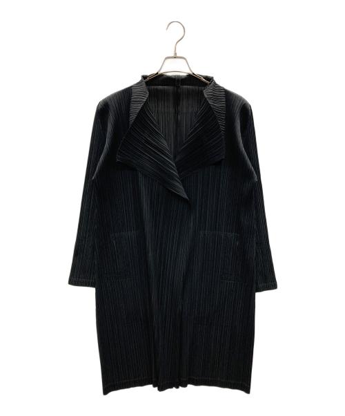 ISSEY MIYAKE（イッセイミヤケ）ISSEY MIYAKE (イッセイミヤケ) ロングカーディガン PLEATS PLEASE（プリーツ プリーズ） ブラック サイズ:3の古着・服飾アイテム