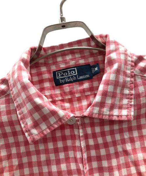 POLO RALPH LAUREN（ポロ・ラルフローレン）POLO RALPH LAUREN (ポロ・ラルフローレン) オープンカラーシャツ ピンク×ホワイト サイズ:Mの古着・服飾アイテム
