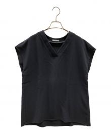 theory luxe（セオリーリュクス）の古着「フレンチスリーブブラウス LEYLA DOUBLE WEFT（レイラ ダブル ウェフト）」｜ネイビー