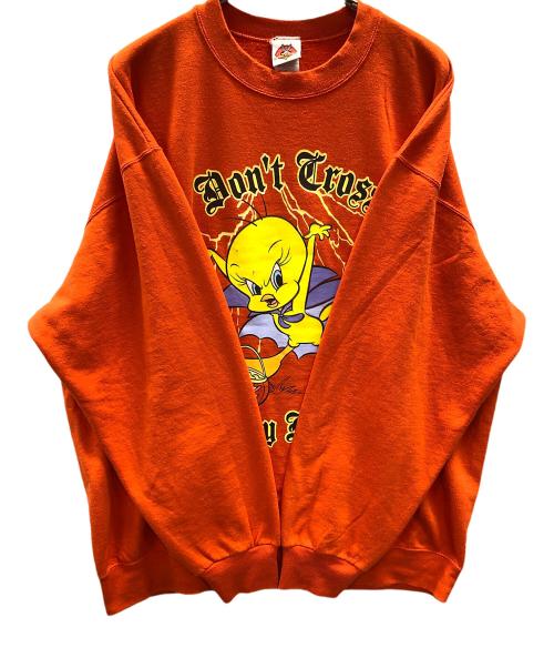 LOONEY TUNES（ルーニーチューンズ）LOONEY TUNES (ルーニーチューンズ) スウェット Y2K Tweety Bird Halloween Crewneck（ワイツーケー トゥイーティー バード ハロウィン クルーネック） オレンジ サイズ:XLの古着・服飾アイテム