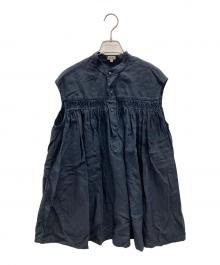 SCYE（サイ）の古着「ノースリーブブラウス オーガニック リネン ピンタック スリーブレス シャツ」｜ネイビー